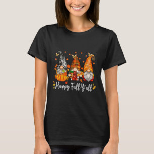 Camiseta Feliz Outono para Vocês Gnome Abóbora Folhas de Ou
