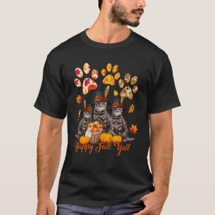 Camiseta Feliz Outono Vês Ação de Graças Três Gatos Cai Ca
