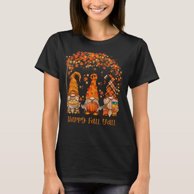 Camiseta Feliz outono Vocês todos Gnomo Pumpkin outono deix (Frente)