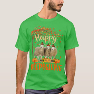 Camiseta Feliz Ovino Bonito Dia de Ação de Graças Proprietá