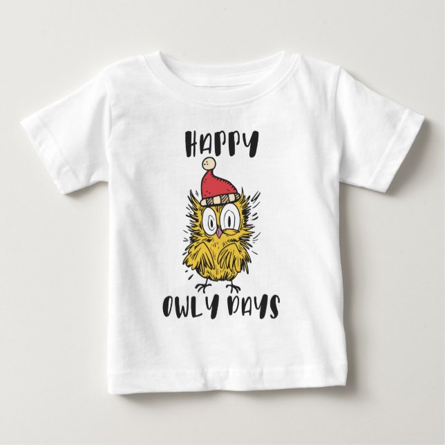 Camiseta Feliz Owly Days Engraçado Papai noel Coruja (Frente)