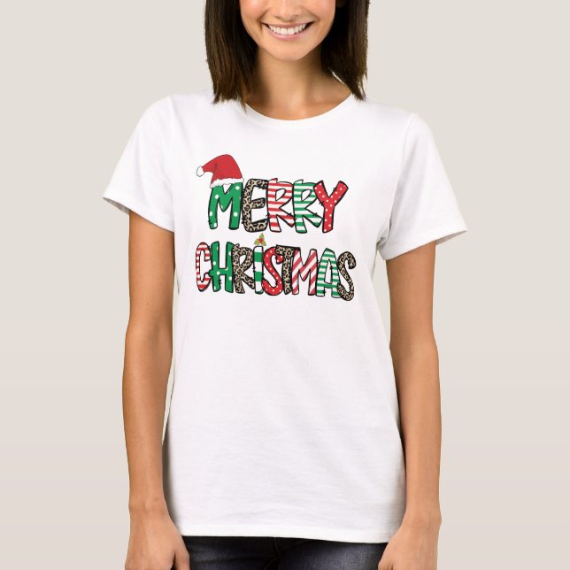 Camiseta Feliz padrões de Natal (Frente)