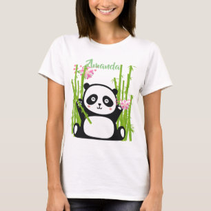 Camiseta Feliz Panda com Bamboo e Flor de Cereja