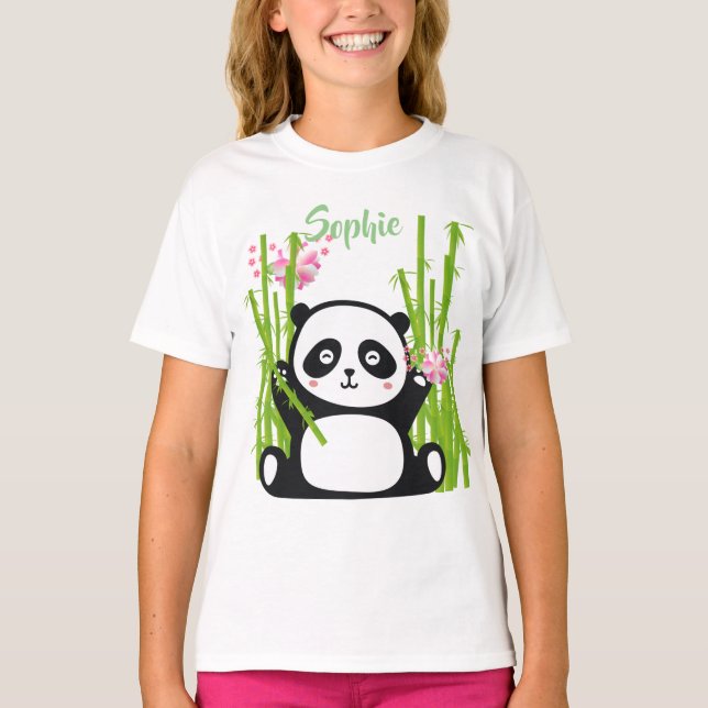 Camiseta Feliz Panda com Bamboo e Flor de Cereja  (Frente)