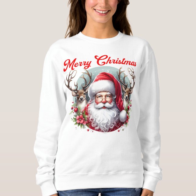 Camiseta Feliz Papai noel de Natal com Reindeer (Frente)