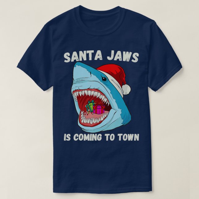 Camiseta Feliz Papai noel de Natal Tubarão está vindo para  (Frente do Design)
