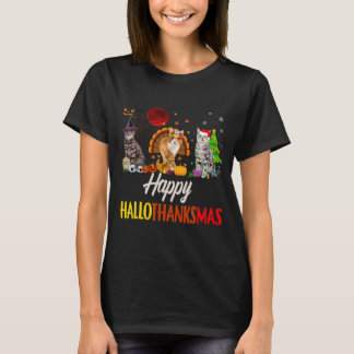 Camiseta Feliz Papais noeis de Hallothanksmas Cat