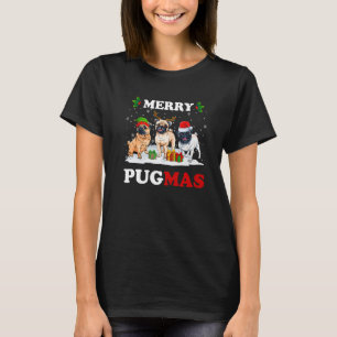 Camiseta Feliz Papais noeis Pugmas Elf Reindeer Pug Cães Ár