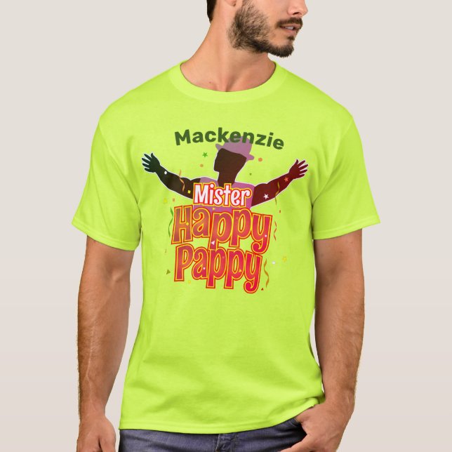 Camiseta Feliz Pappy com chapéu e seu nome (Frente)