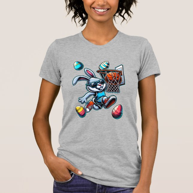 Camiseta Feliz Páscoa Basquetebol Rapazes Coelho da Páscoa  (Frente)