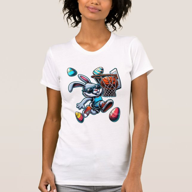 Camiseta Feliz Páscoa Basquetebol Rapazes Coelho da Páscoa  (Frente)