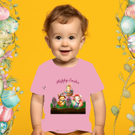 Camiseta Feliz Páscoa Bebês Animais Frango Coelho Ovos Cest