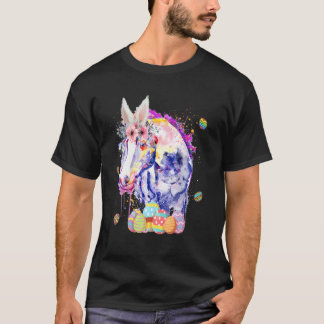 Camiseta Feliz Páscoa Coelhinho Colorido Cavalos Flores Fác