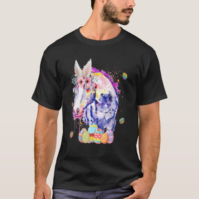 Camiseta Feliz Páscoa Coelhinho Colorido Cavalos Flores Fác (Frente)