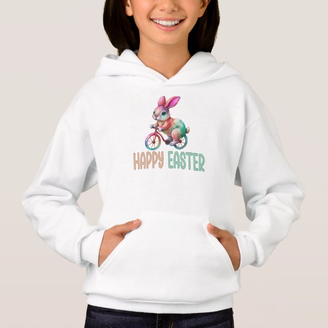 Camiseta Feliz Páscoa, Coelhinho Fofo de Bicicleta (Frente)