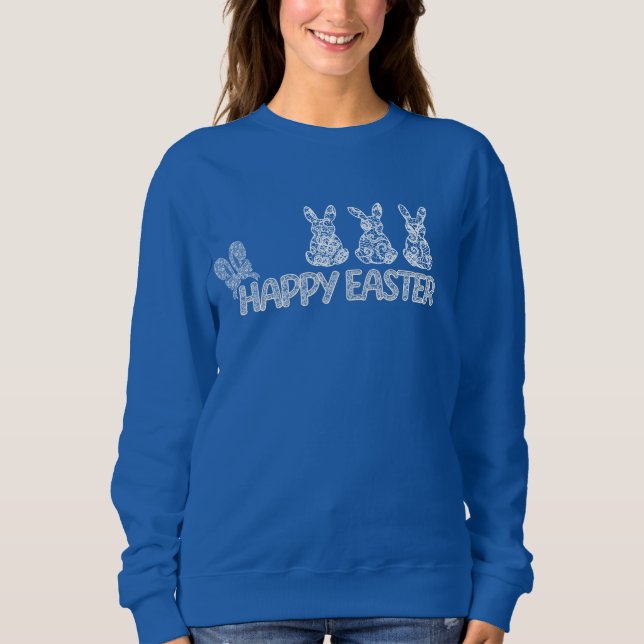 Camiseta Feliz Páscoa Coelho de Renda Orelhas de Renda Laço (Frente)