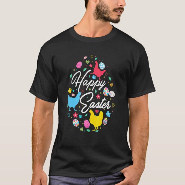 Camiseta Feliz Páscoa Coleção de Formas de Ovos de Páscoa F (Frente)