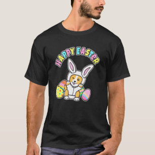 Camiseta Feliz Páscoa Corgi Cachorro Orelhas de Coelho da P