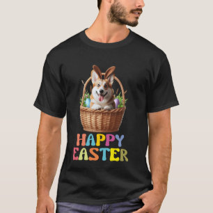 Camiseta Feliz Páscoa Corgi Fofo Design de Cesta Divertido