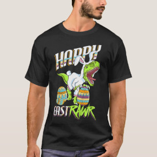 Camiseta Feliz Páscoa Cute Trex Dinossauro Coelho de Páscoa
