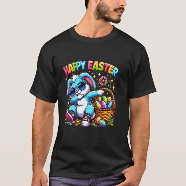 Camiseta Feliz Páscoa Dabbing Coelho de Páscoa Óculos de So (Frente)