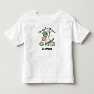 Camiseta Feliz Páscoa Dinossauro Vestindo um Casaco de Coel