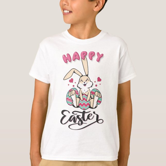 Camiseta Feliz Páscoa do adorável Coelho da Páscoa (Frente)