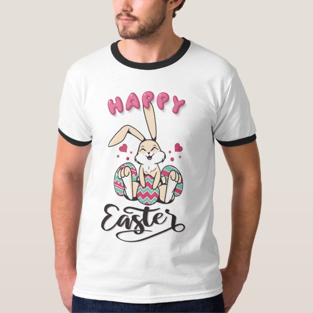 Camiseta Feliz Páscoa do adorável Coelho da Páscoa (Frente)