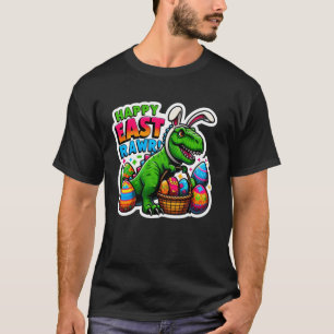 Camiseta Feliz Páscoa East Rawr T-Rex Dinossauro Ovos Coelh