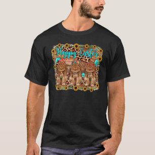 Camiseta Feliz Páscoa Fazenda Vacas Orelhas de Coelho e Ovo