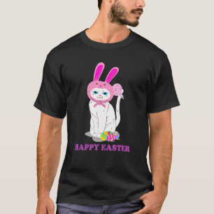 Camiseta Feliz Páscoa Gato Engraçado Coelho Fantasia Dia de