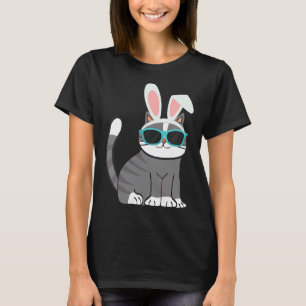 Camiseta Feliz Páscoa Gato Legal Com Orelhas de Coelho e Óc
