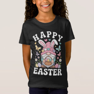 Camiseta Feliz Páscoa Gnomo Com Orelhas de Coelho Ovos Colo