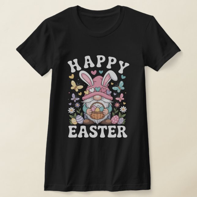 Camiseta Feliz Páscoa Gnomo Com Orelhas de Coelho Ovos Colo (Postura )