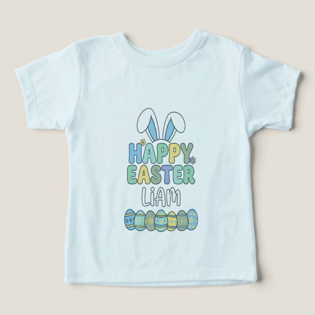 Camiseta Feliz Páscoa Liam para Criança (Design frontal)