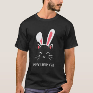 Camiseta Feliz Páscoa Orelhas de Coelho Engraçado Gato Face