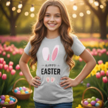 Camiseta Feliz Páscoa Orelhas de Coelho Fofo para