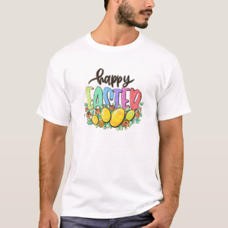 Camiseta Feliz Páscoa Ovos de Páscoa Florais