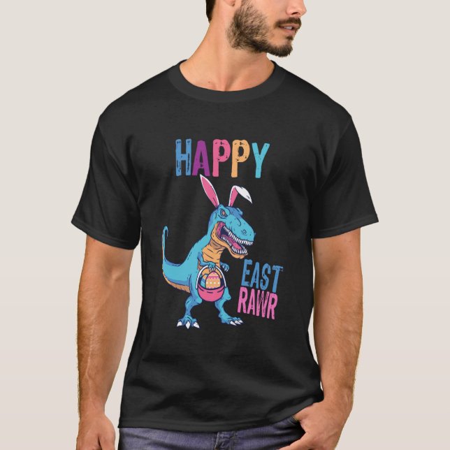 Camiseta Feliz Páscoa Rawr de Dinossauro Páscoa T-Rex (Frente)