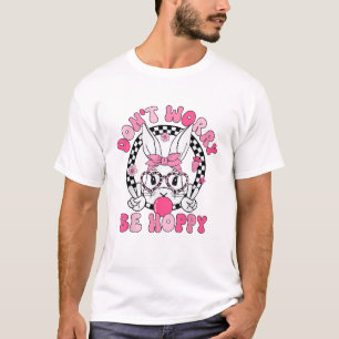 Camiseta Feliz Páscoa Rosto de Coelho Groovy Não se Preocup