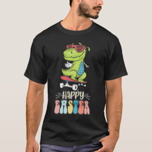 Camiseta Feliz Páscoa T Rex Dinossauro Coelho Ovos de Pásco