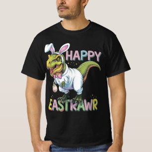 Camiseta Feliz Páscoa T Rex Ovo de Coelho de Dinossauro