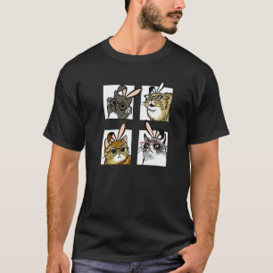 Camiseta Feliz Páscoa Três Gatos Usando Orelha de Coelho Bu