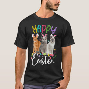 Camiseta Feliz Páscoa Três Gatos Usando Orelha de Coelho Bu