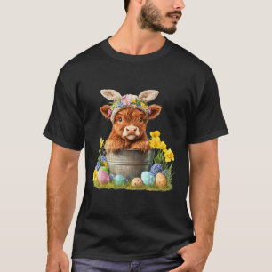 Camiseta Feliz Páscoa Vaca Escocesa Bezerra Fofo Fazenda de
