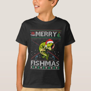 Camiseta Feliz Peixe de Peixes de Pescar Natal Feio Sueco