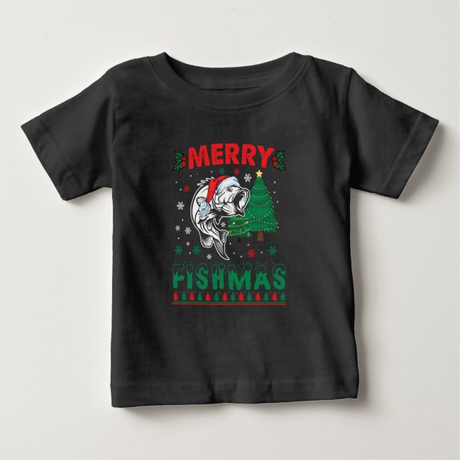 Camiseta Feliz Peixes Pai Pesca Natal Natal (Frente)
