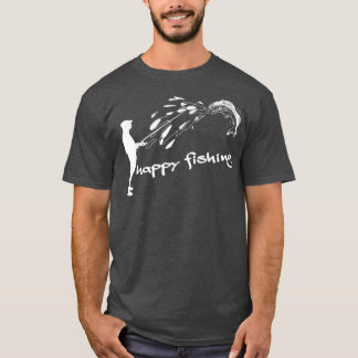 Camiseta Feliz Pesca Vômitos peixes cuspem em anjo