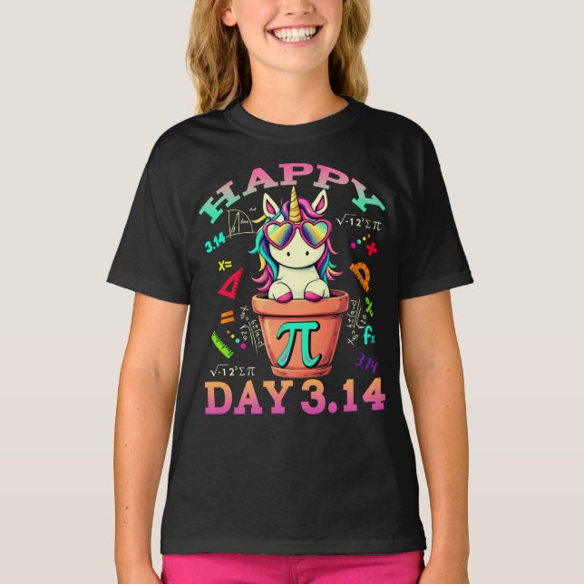 Camiseta Feliz Pi Day 3.14 Unicorn para Professores Criança (Frente)