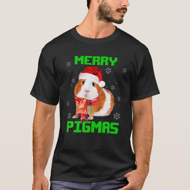 Camiseta Feliz Pigmas Guiné Porco Papai Noel Luz Neve Ch (Frente)